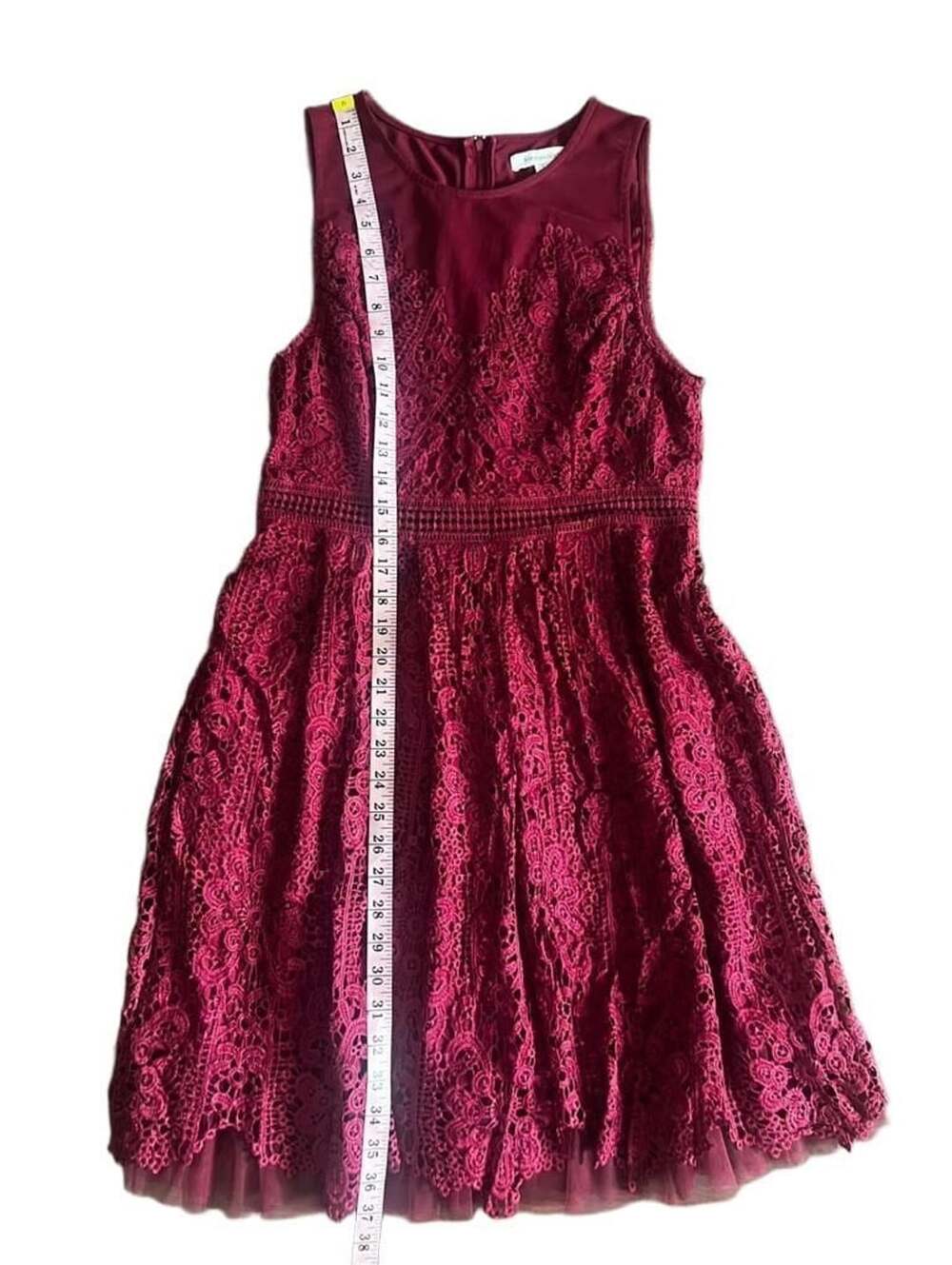 Francesca's Burgundy Floral Lace Fit & Flare Cocktail Dress Size L - Picture 6 of 9